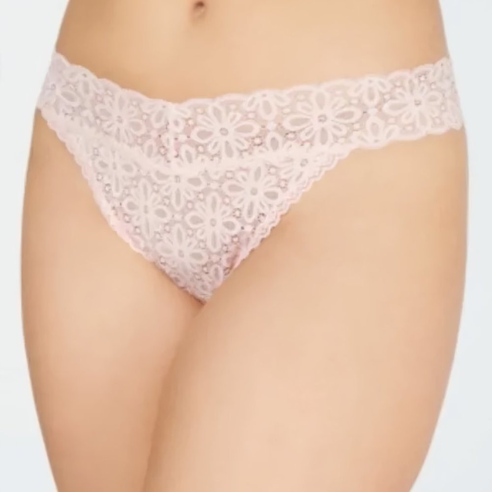 LAST ONE-Jenni Womens Plus Sexy Underwear Thong Panty Pink O/S